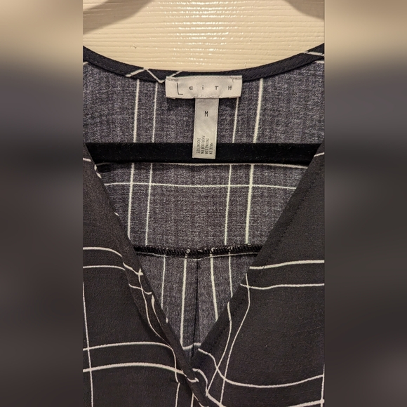 Leith Dress Women Sleeveless Mini Shift Plaid V Neck Black White Medium Work - Picture 6 of 8